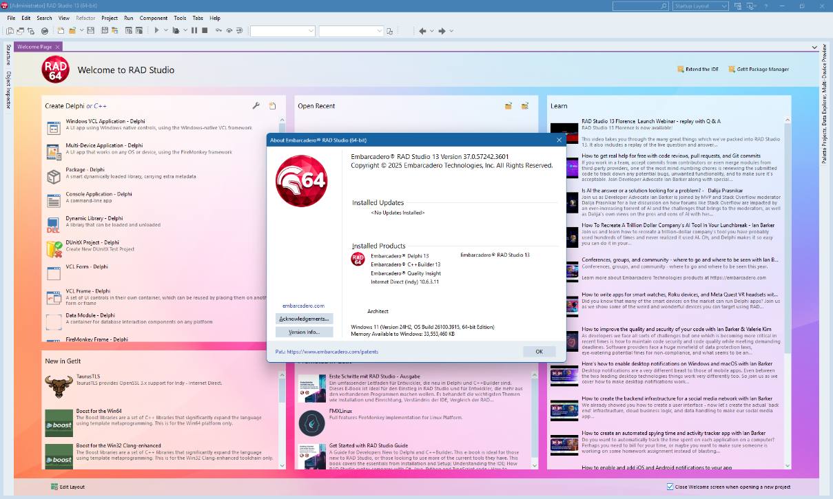 Delphi/C++Builder - 最新版本RAD Studio 13 Florence 初体验